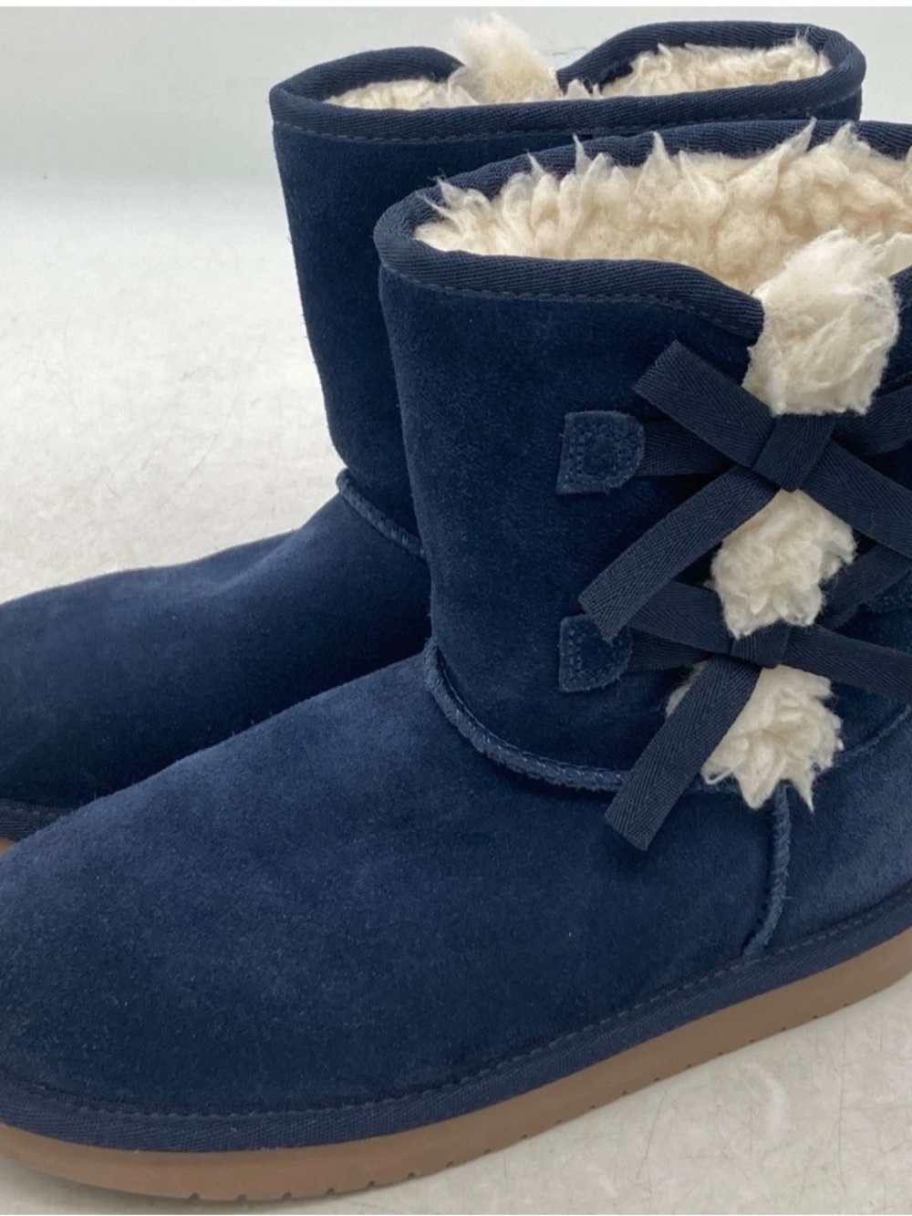 Koolaburra Navy Faux-Shearling Bow Booties for Kids